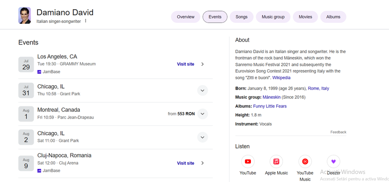 Vine sau nu Damiano David în România? 