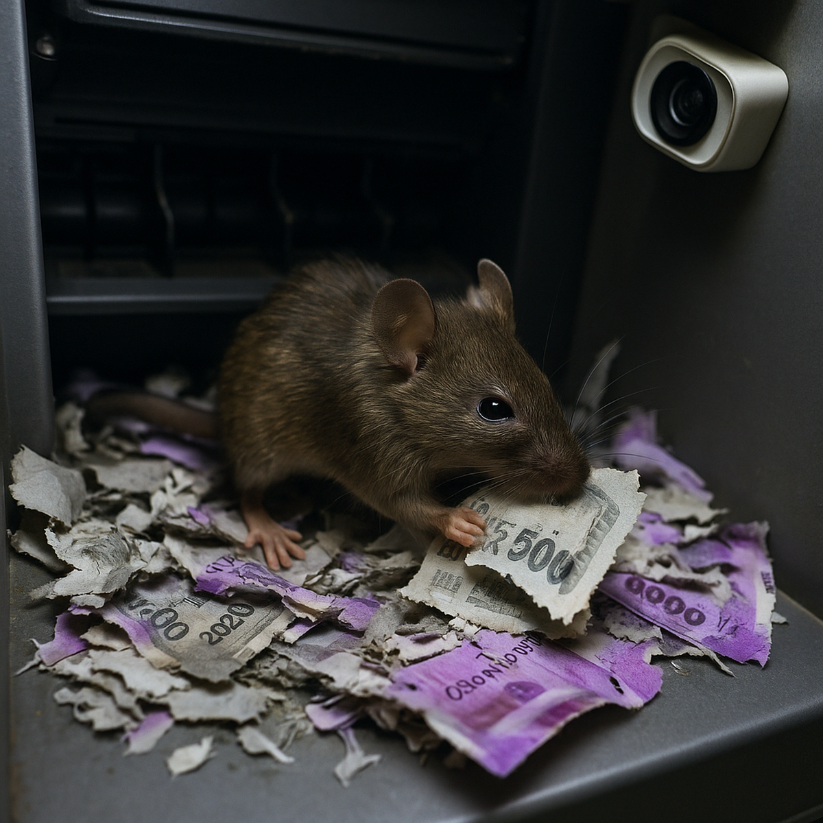 Marele jaf rozător! Sobolanul care a mâncat o avere dintr-un ATM: „S-a infruptat până la ultima suflare”