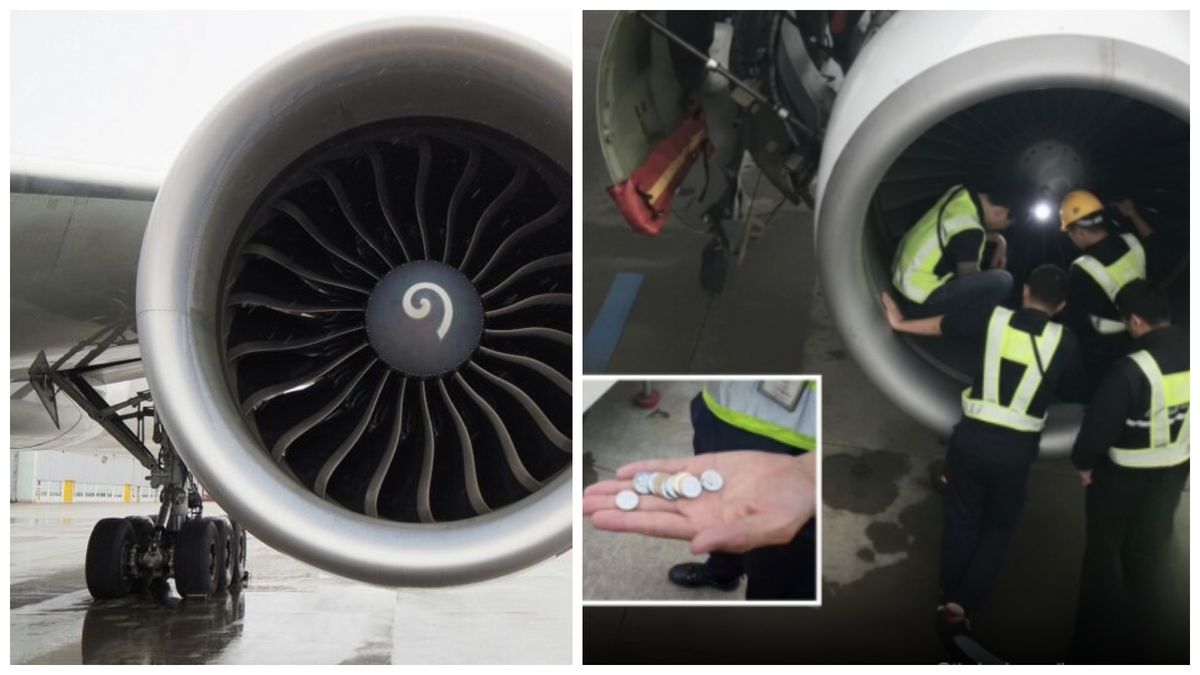 O bătr&acirc;nă a aruncat un pumn de monezi &icirc;n motorul unui avion