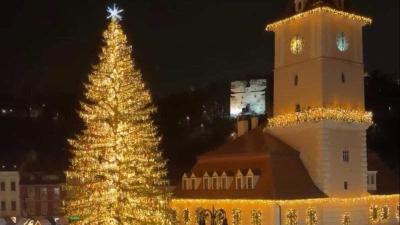 Brașovul doboară recordul! Cel mai &icirc;nalt brad de Crăciun din Rom&acirc;nia, o uriașă minune de 31 de metri