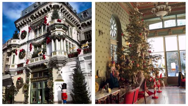 Crăciun de poveste în inima CRAIOVEI! Cofetăria MINERVA, una dintre bijuteriile arhitecturale ale orașului, a fost decorată pentru sărbători și arată spectaculos