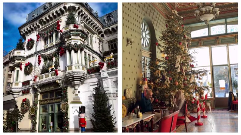 Crăciun de poveste în inima CRAIOVEI! Cofetăria MINERVA, una dintre bijuteriile arhitecturale ale orașului, a fost decorată pentru sărbători și arată spectaculos
