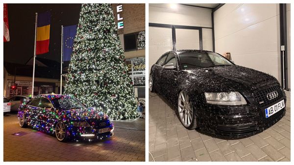 Cum arată mașina unui t&acirc;năr din Blaj după ce a fost &icirc;mpodobită cu 600 de metri de instalație de Crăciun? Aceasta a fost expusă &icirc;n centrul orașului: &bdquo;Probabil sunt singura persoană din Rom&acirc;nia care a putut organiza așa ceva legal&rdquo;