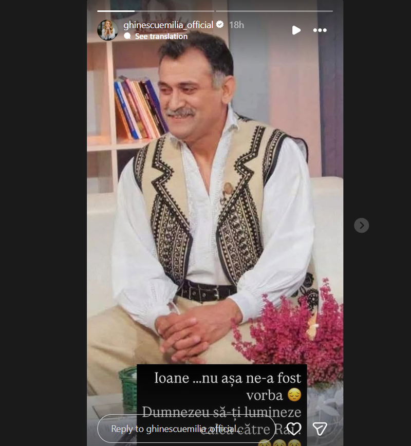 Mesajul transmis de Emilia Ghinescu la câteva ore după ce Ion Drăgan a murit.