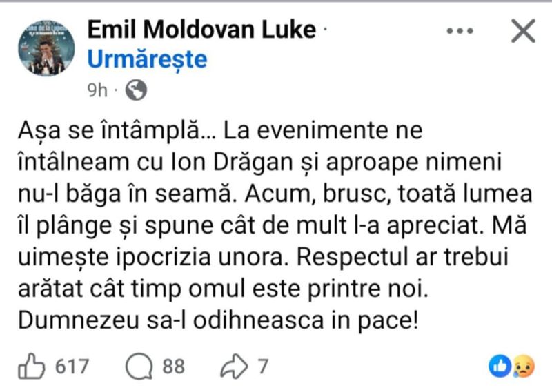 Ion Drăgan a murit în prima zi de Crăciun