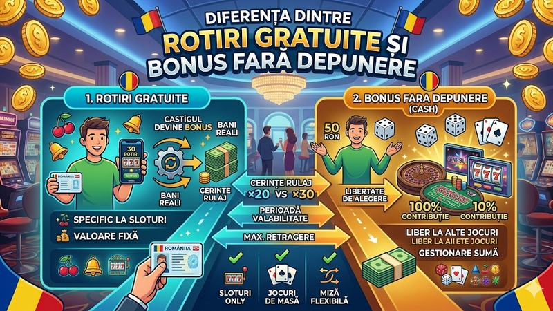 (P) Diferența Dintre Rotiri Gratuite și Bonus Fara Depunere