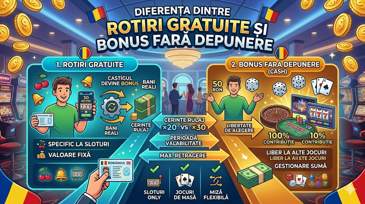 (P) Diferența Dintre Rotiri Gratuite și Bonus Fara Depunere
