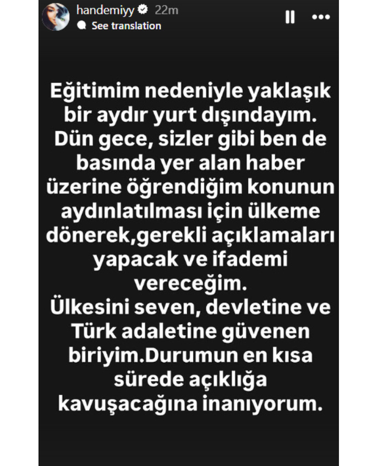 Hande Erçel retinuta de politie