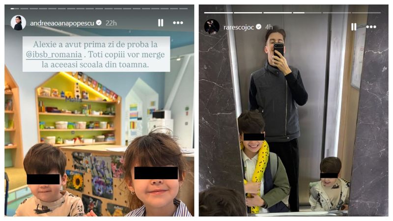 Andreea Popescu și Rareș Cojoc, alături de fiul lor la noua școală 