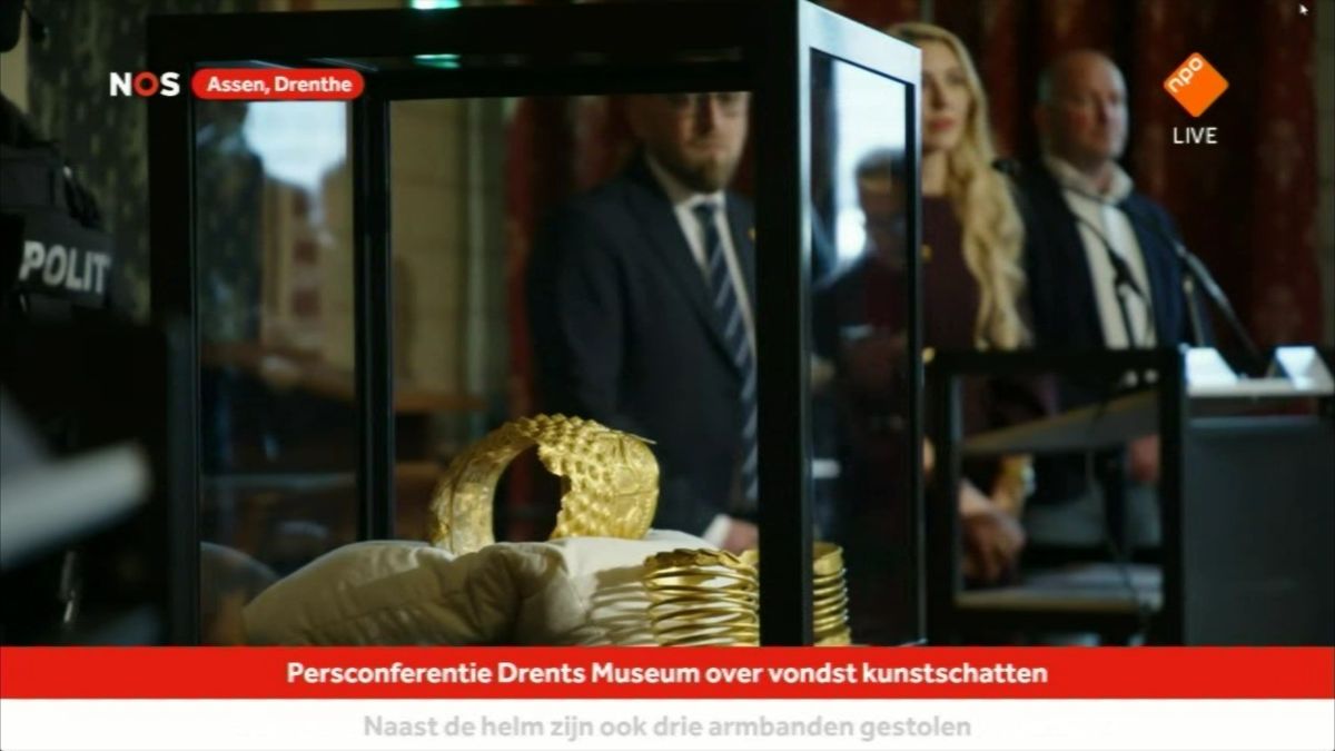 Coiful de la Coţofeneşti şi două brăţări dacice din aur, recuperate &icirc;n urma furtului din 2025, au fost prezentate public la Muzeul Drents