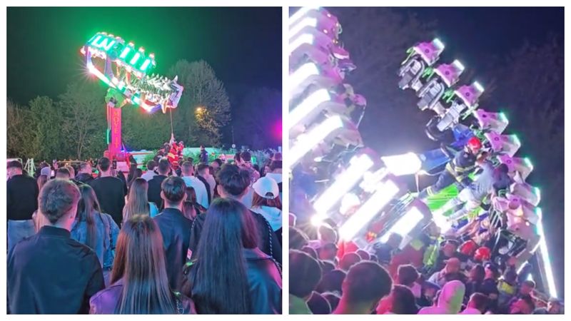 Scene de groază la b&acirc;lci &icirc;n Caransebeș! 14 copii și tineri au rămas blocați minute &icirc;n șir, cu capul &icirc;n jos, &icirc;ntr-un carusel defect. Zece dintre ei au fost transportați ulterior la spital