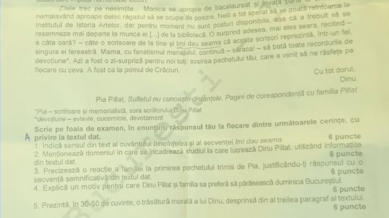 UPDATE. Astăzi, 29 iunie 2026, &icirc;ncep probele scrise din cadrul examenului național de BACALAUREAT. Elevilor de la real le-a picat George Bacovia la subiectul al III-lea