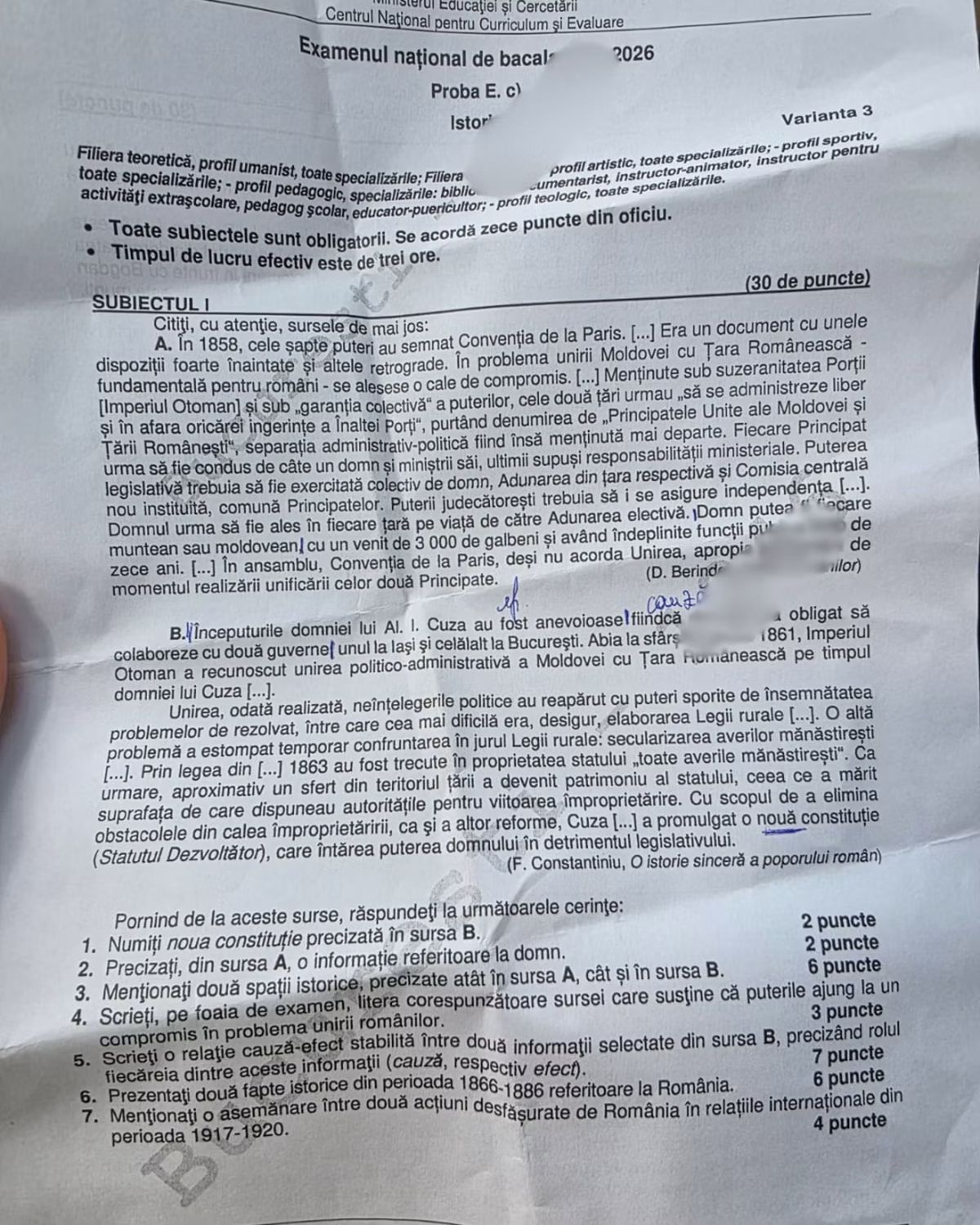 UPDATE BACALAUREAT 2026: Ce subiecte au avut de rezolvat elevii care au susținut astăzi cea de-a doua probă la examenul de Bacalaureat