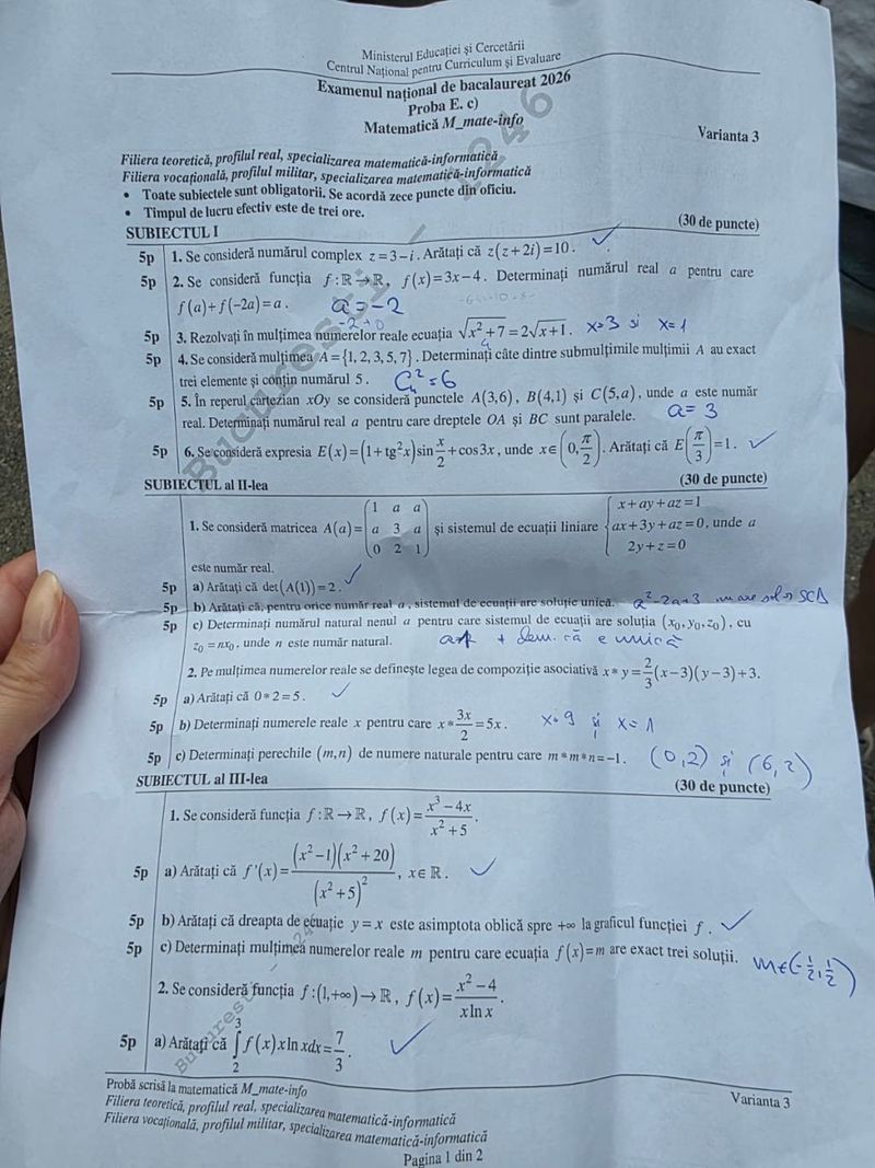 matematica informatica subiecte bac 2026