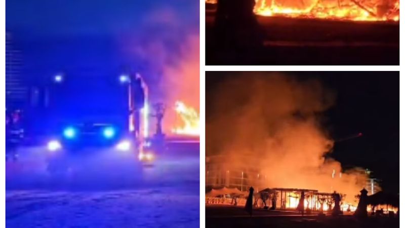FOTO Incendiu puternic pe o plajă din Mamaia &icirc;n plin sezon estival. Două baruri au fost cuprinse de flăcări &icirc;n această dimineață