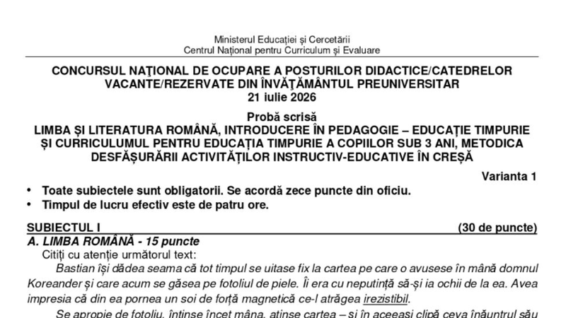 AU FOST PUBLICATE subiectele și baremele de corectare de la TITULARIZARE 2026. C&acirc;nd se afișează primele rezultate?