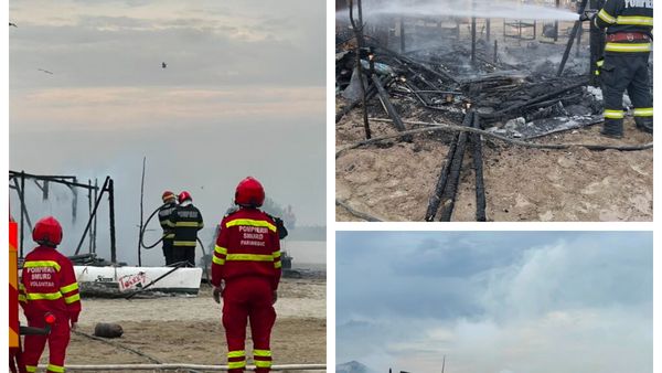INCENDIU pe o plajă din Constanța! Flăcările au cuprins o magazie &icirc;n care erau depozitate echipamente pentru kiteboarding