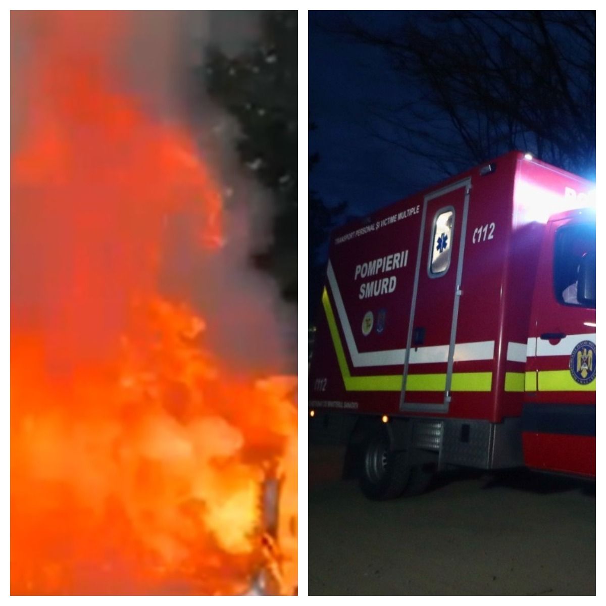 Accident pe DN1, &icirc;ntre Cheia și Săcele. O persoană a fost găsită carbonizată &icirc;n interiorul unei mașini care a luat foc &icirc;n afara carosabilului.