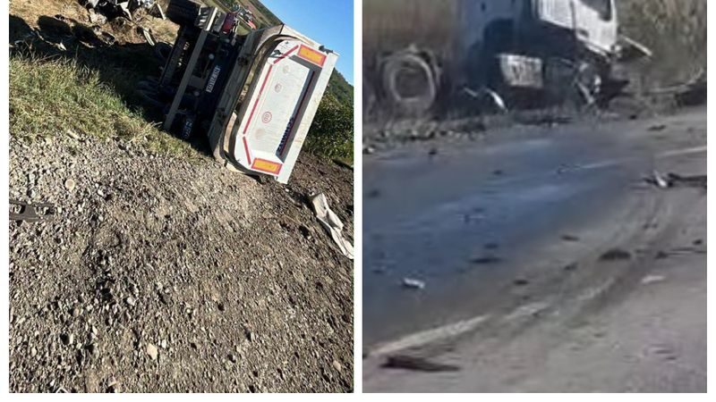 ACCIDENT GRAV &icirc;n Iași! O persoană a murit, iar alta a rămas inconștientă după ce un camion s-a răsturnat peste un autoturism. CE AU TRANSMIS autoritățile: &bdquo;&Icirc;n urma evenimentului...&rdquo;