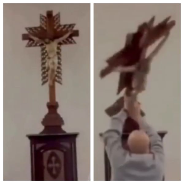 VIDEO MOMENTE ȘOCANTE &icirc;ntr-o biserică. O cruce a căzut peste un alt preot chiar &Icirc;N TIMPUL SLUJBEI, iar totul a fost surprins de camerele de supraveghere: "Locul &icirc;n care ar trebui să..."