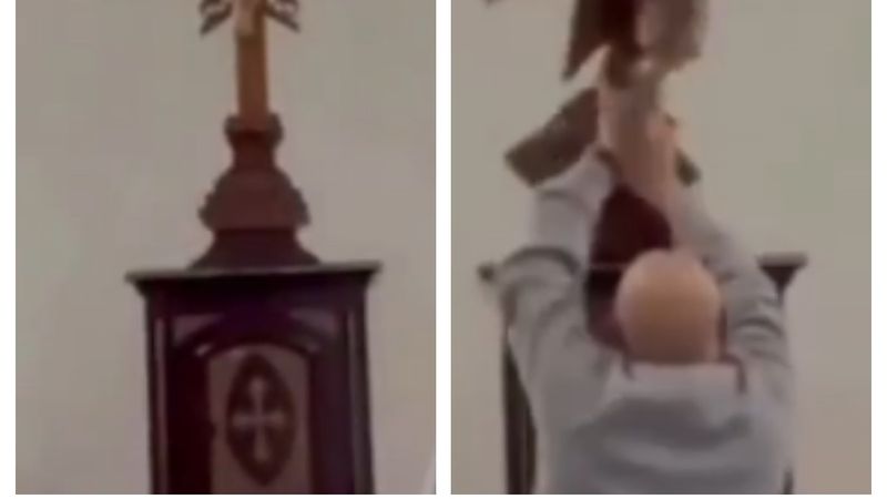 VIDEO MOMENTE ȘOCANTE &icirc;ntr-o biserică. O cruce a căzut peste un alt preot chiar &Icirc;N TIMPUL SLUJBEI, iar totul a fost surprins de camerele de supraveghere: "Locul &icirc;n care ar trebui să..."