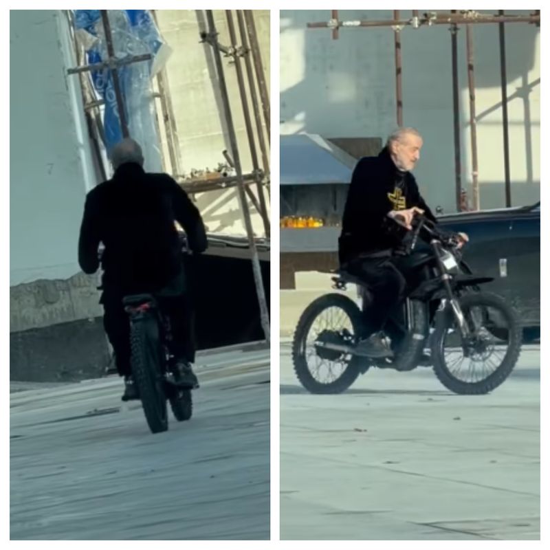 Gigi Becali, pe scuter în curtea bisericii! 