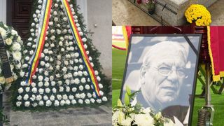 Cine a trimis, la înmormântarea lui Emeric Ienei, coroana de flori ciudată care seamănă mai degrabă a pom de Crăciun decât a jerbă