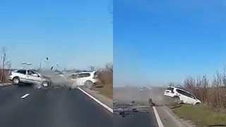 Accident mortal pe DN6, în Giurgiu! Momentul impactului dintre cele două autoturisme. Ce s-a văzut pe camera de bord