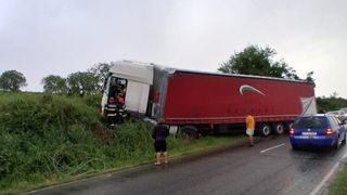 Un TIR s-a răsturnat &icirc;ntr-un șanț după ce șoferul ar fi fost &icirc;nțepat de o albină, &icirc;n localitatea Ostrov