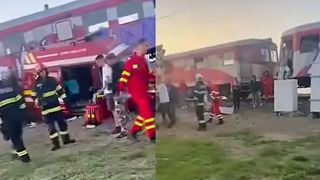 Ambulanță spulberată de un tren în județul Timiș. Patru persoane au ajuns la spital
