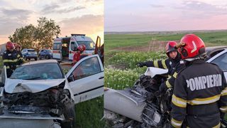 Impact puternic pe E70 după ce o mașină a intrat &icirc;ntr-un st&acirc;lp! O fetița de 7 ani și o femeie au ajuns la spital