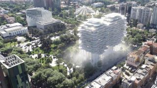 Clădirea care &bdquo;plutește&rdquo; pare un nor din care curg cascade. Cum va arăta complexul spectaculos din Tirana premiat pentru arhitectură