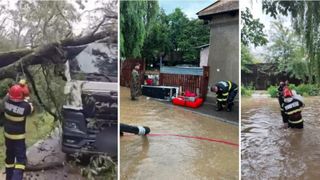 Imagini cu dezastrul provocat de furtuni: Localităţi din Prahova, sub ape. 2 bărbaţi răniţi de un copac căzut pe o maşină la T&acirc;rgu-Jiu