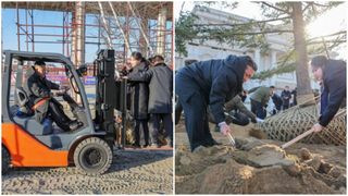 Imagini amuzante cu Kim Jong Un care-și plimbă fiica și consilierii cu motostivuitorul. Apoi a pus m&acirc;na pe lopată ca să planteze copaci