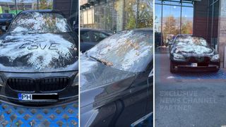 Un șofer din Prahova, care și-a lăsat BMW-ul &icirc;n parcarea unui supermarket din București, a fost &bdquo;taxat&rdquo; cu ouă, făină și &bdquo;love&rdquo;