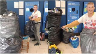 Un bărbat s-a dus la automatul de reciclare cu 11.218 de sticle și doze. C&acirc;ți bani a &icirc;ncasat și ce vrea să facă cu ei