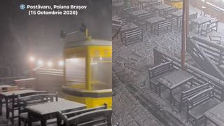 Viscol puternic &icirc;n Poiana Brașov. Imagini spectaculoase cu prima ninsoare din Postăvaru