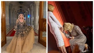 Imagini memorabile cu Loredana Groza și Nadia Comăneci. Artista s-a așezat &icirc;n genunchi &icirc;n fața fostei gimnaste &bdquo;Mă &icirc;nclin&rdquo;