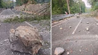 Trafic oprit pe DN 67D, &icirc;ntre Valea Cernei și Băile Herculane. Pietre și arbori au căzut pe carosabil