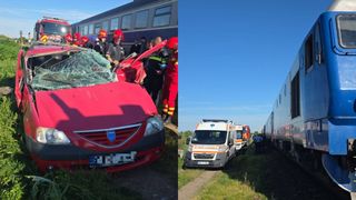 Sf&acirc;rșit tragic pentru o șoferiță, &icirc;n județul D&acirc;mbovița. Mașina &icirc;n care se afla a fost izbită de tren