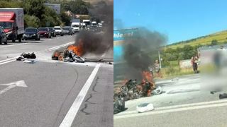 Motociclist cuprins de foc, &icirc;n județul Cluj. Bărbatul și-a pierdut viața pe loc, după ce a fost izbit de un TIR