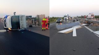 Accident grav pe A1! Un bărbat a murit după ce duba pe care o conducea a lovit glisiera metalică și s-a răsturnat